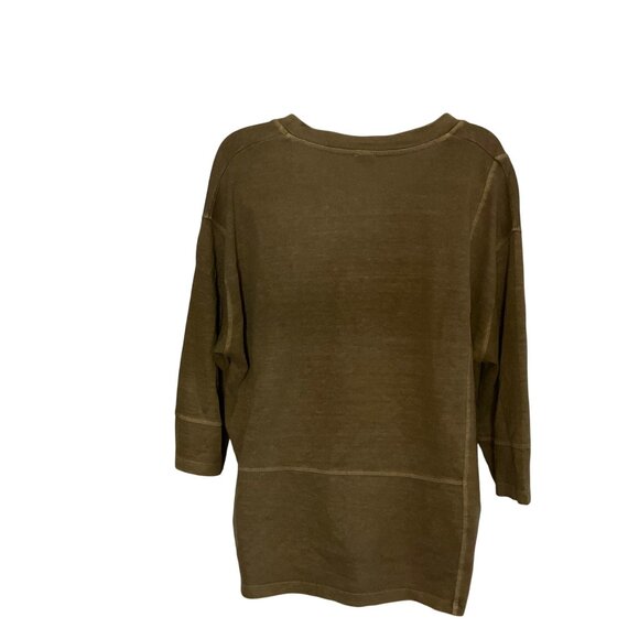 Poetry  Green V-Neck Oversized Boxy Tunic Top 3/4 Sleeve Hemp organic cotton L - Picture 2 of 8